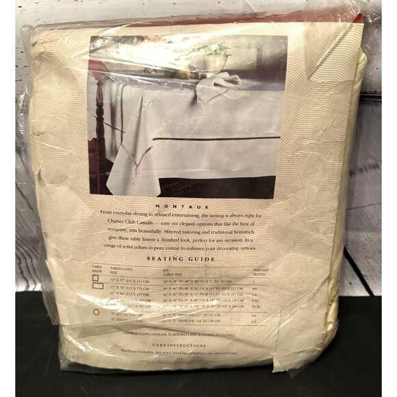 Charter Club Cotton  90" Round Cream Hemstitch Tablecloth - Picture 3 of 9